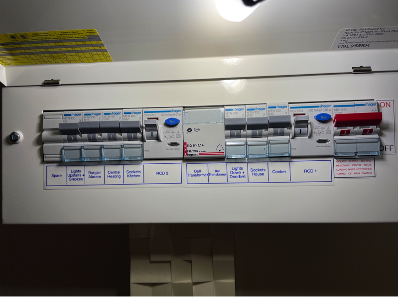 Modern Style Consumer Unit Containing MCB's & RCD's